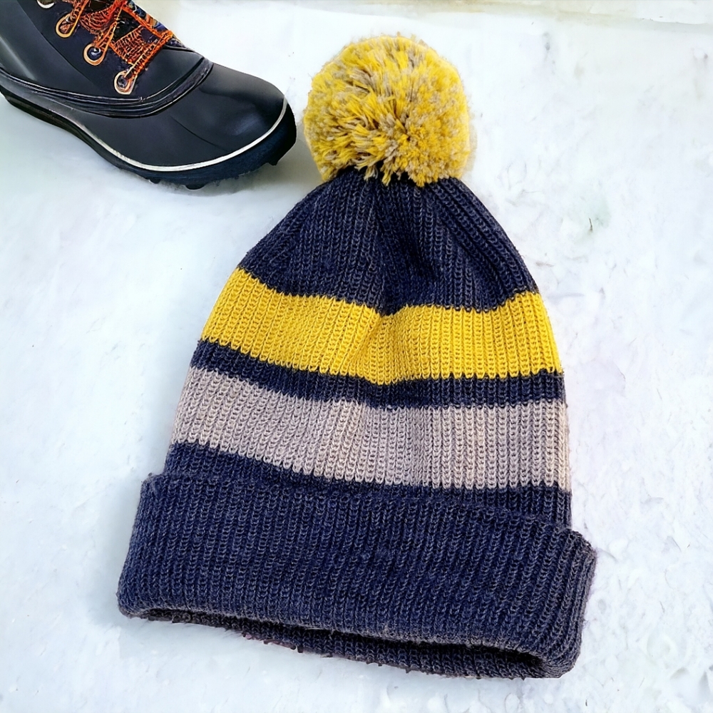 Smartwool navy and yellow pom beanie - Picture 3 of 5